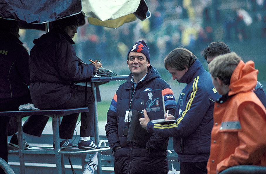 Paul Rosche at the Brabham-BMW pitwall