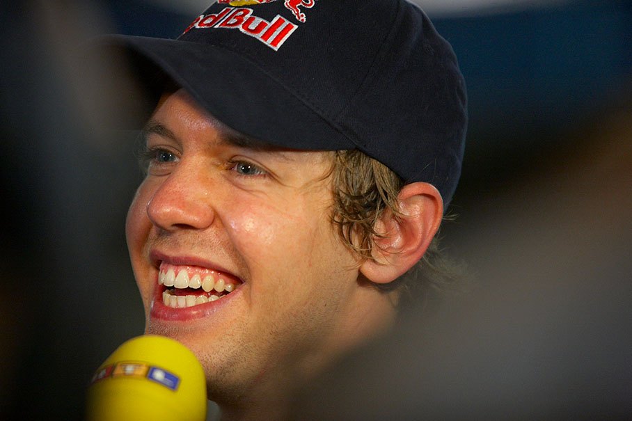 Abu Dhabi's first Grand Prix winner Sebastian Vettel gives interviews after the race
