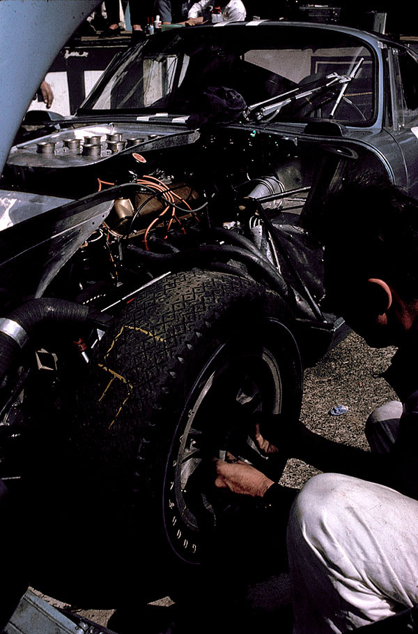 Under the bonnet of one of the Shelby Cobra Daytona coupes.