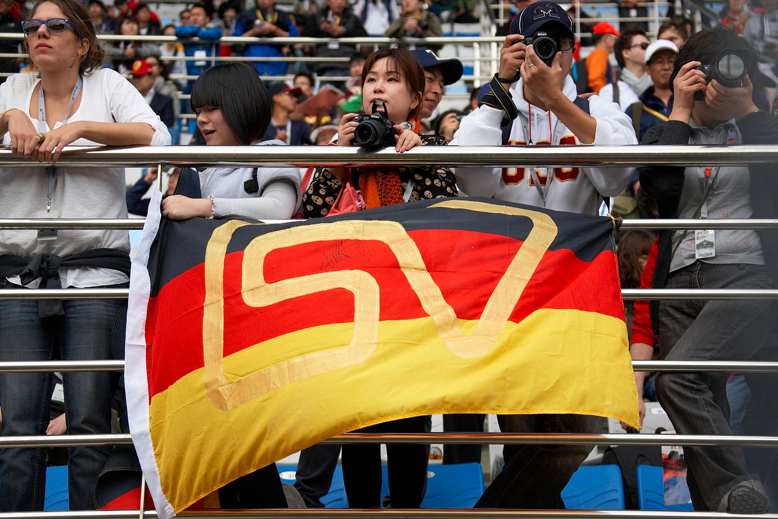 Vettel fans on a stand