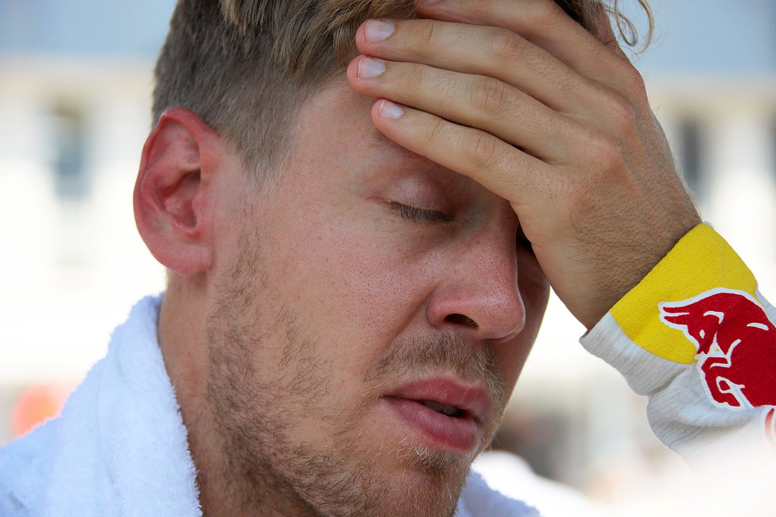 A thoughtful Sebastian Vettel of Red Bull Racing before the Hungarian Grand Prix