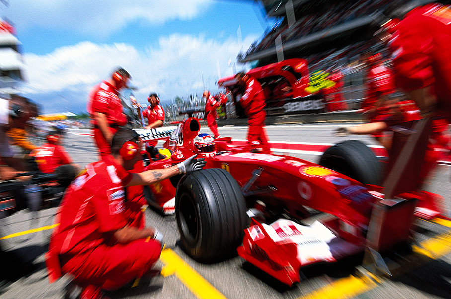 Rubens Barrichello performing a pitting test during free practice