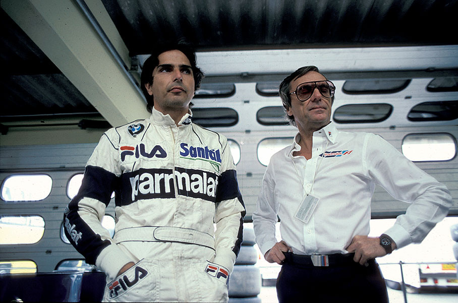 Brabham driver Nelson Piquet with his team principal Bernard Ecclestone