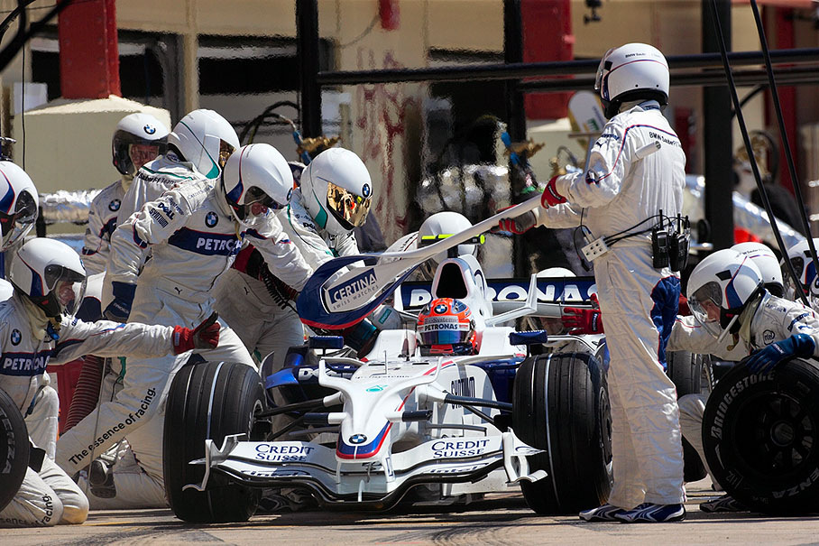 Robert Kubica is finishing service at BMW Sauber pits