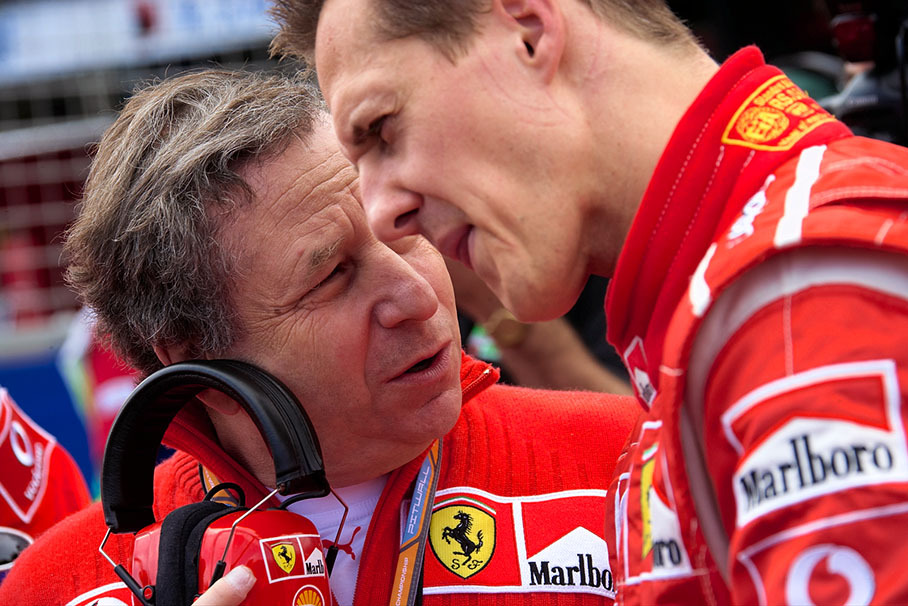 Jean Todt and Michael Schumacher on the grid