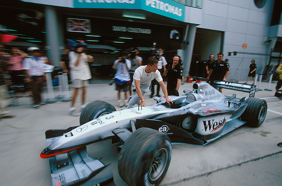 During practice, David Coulthard had to push his car back to the pits on his own