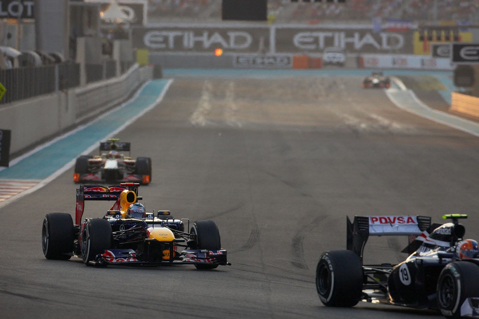 Sebastian Vettel, Red Bull Racing, starts his race at the end of the field