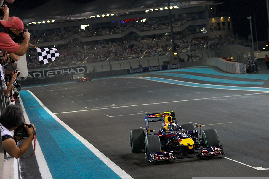 Race winner Sebastian Vettel takes the chequered flag at the first Abu Dhabi Grand Prix and becomes F1 Vice Champion
