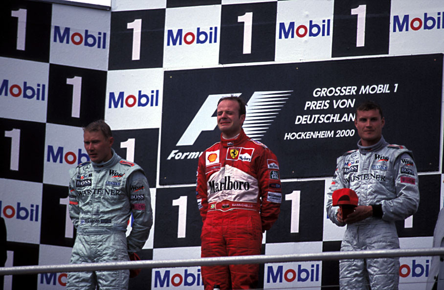 Rubens Barrichello looses his tension after a long rainy race
