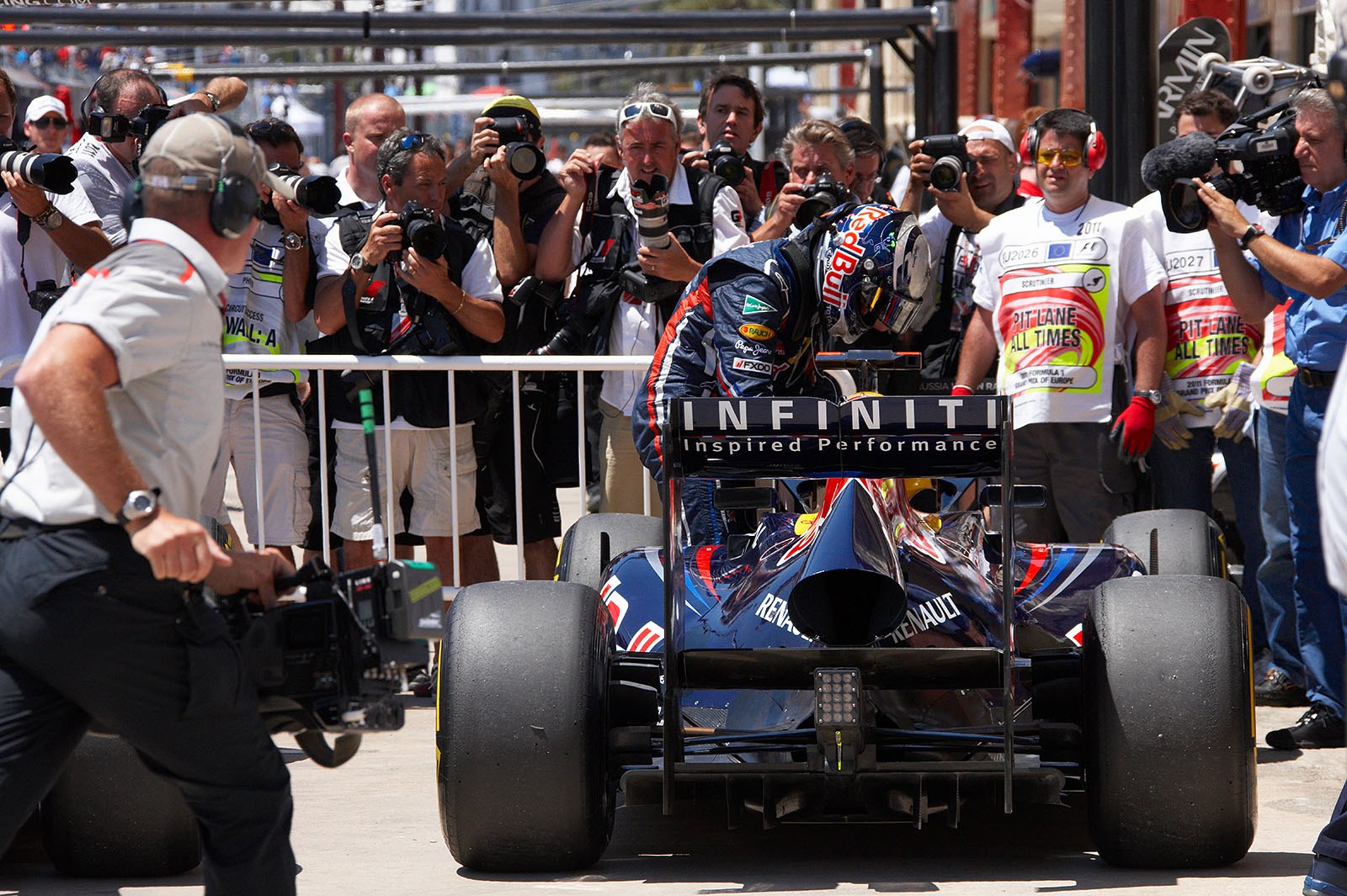 Sebastian Vettel, Red Bull Racing, in parc ferme after qualification