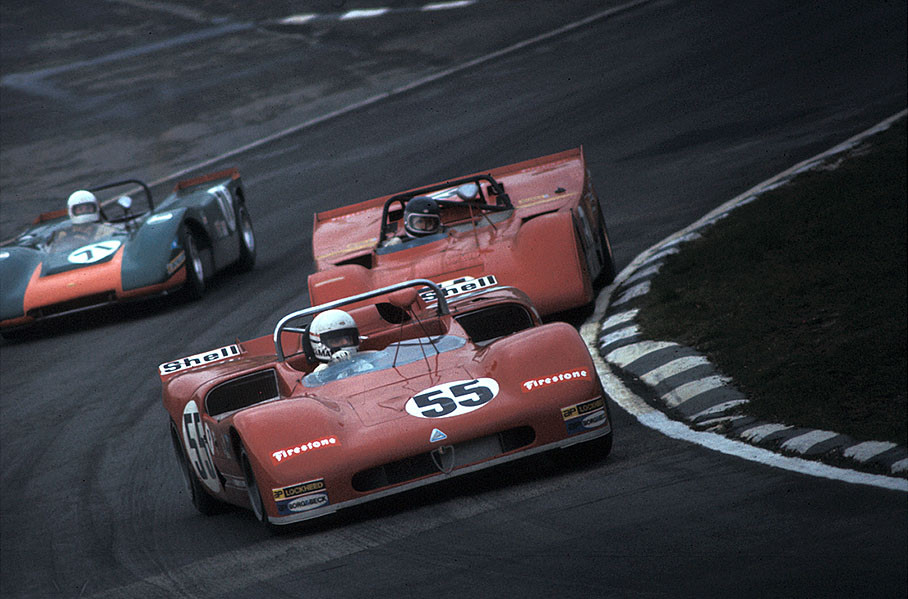 Toine Hezemans (NL) on Alfa Romeo T33/3-71 #75080-023 entered by Autodelta S.p.A. in front of Ferrari's Ickx