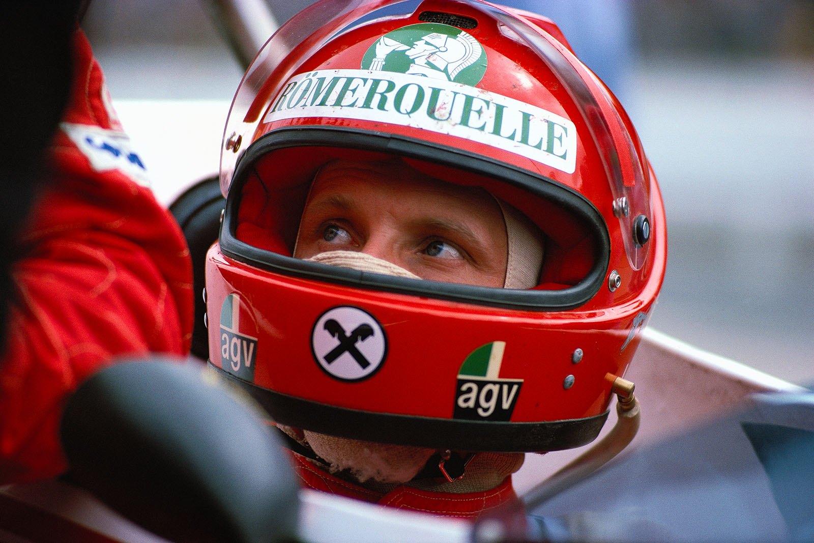 Ferrari driver and championship contender Niki Lauda in pits