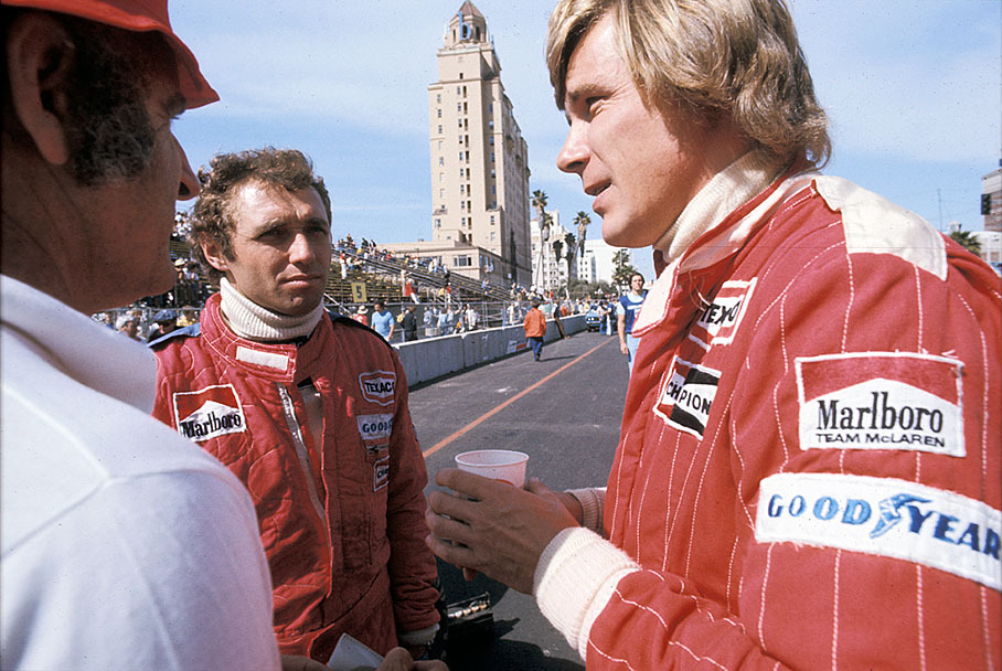 McLaren team mates Jochen Mass and James Hunt
