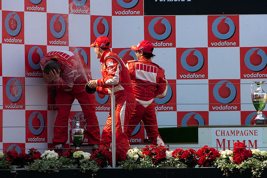 Champagne shower for Ross Brawn