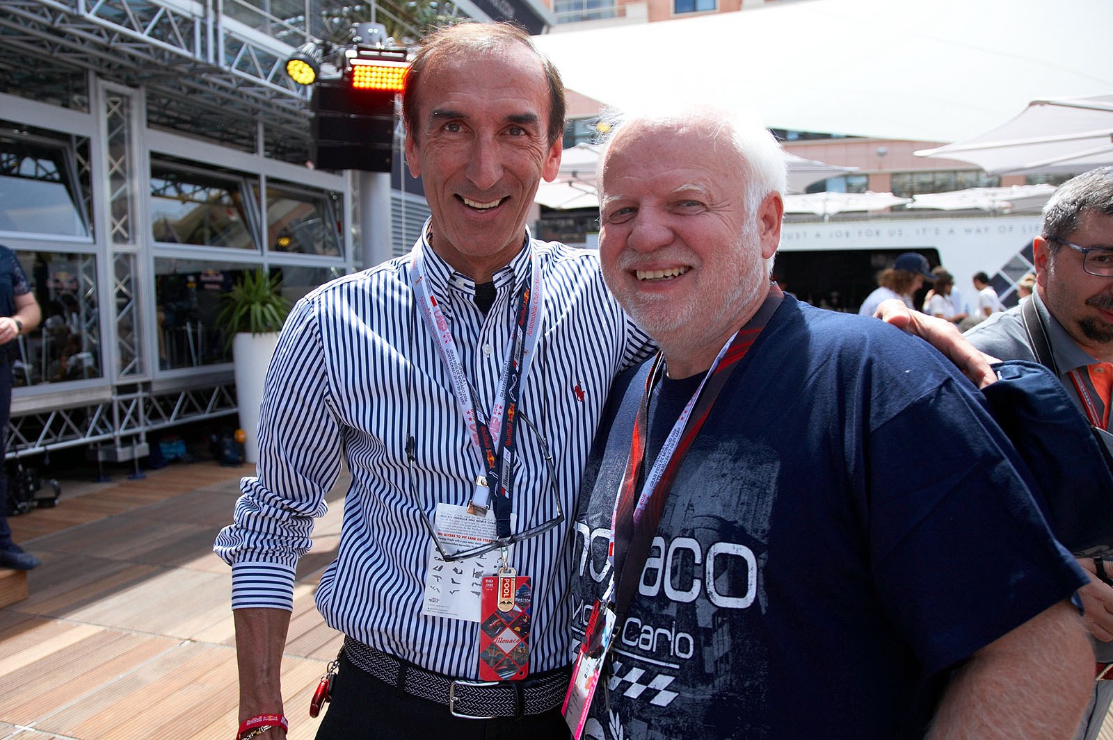 Vittorio, owner of the Fossati near Monza, a traditional hotel for drivers and journalists, together with Sebastian Vettel's father Norbert, Monte Carlo Grand Prix, 2016
