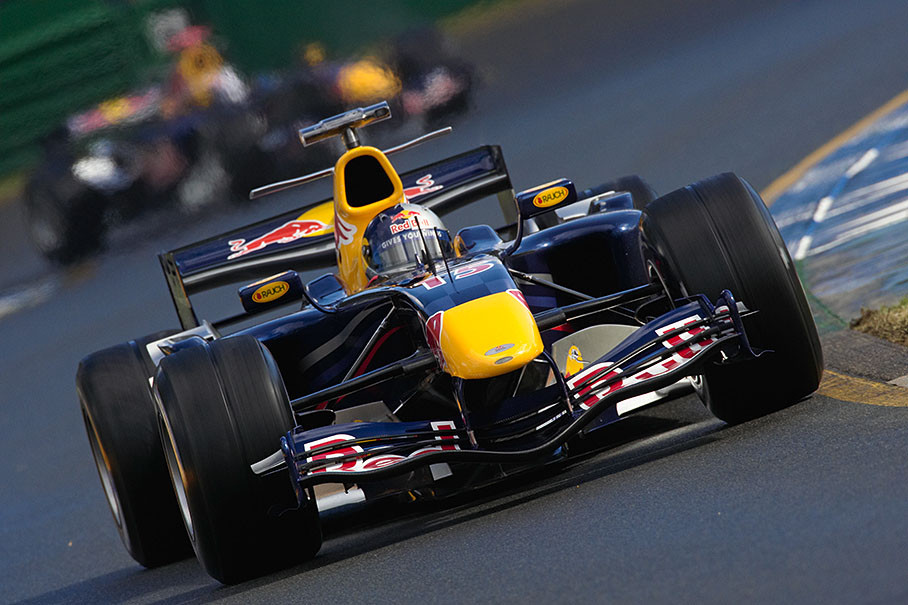 Two Red Bulls: Christian Klien leading David Coulthard