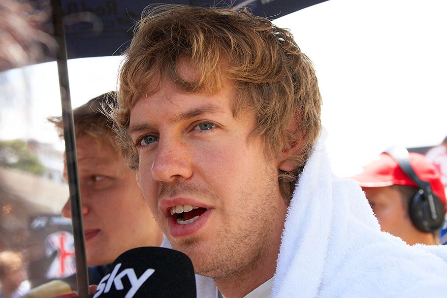 Sebastian Vettel gives an interview on the grid