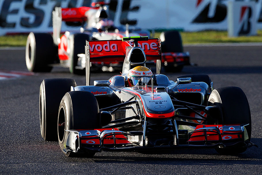 Lewis Hamilton, McLaren Mercedes, in front of team mate Button