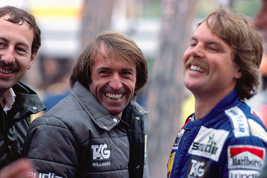 Williams team-mates Jacques Laffite and Keke Rosberg kidding