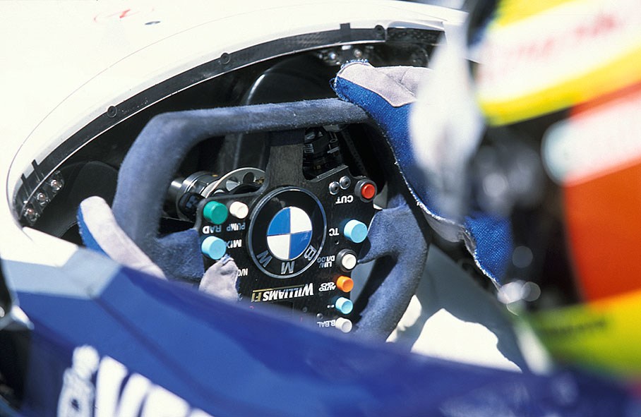 Ralf Schumacher with hands on steering wheel of his Williams
