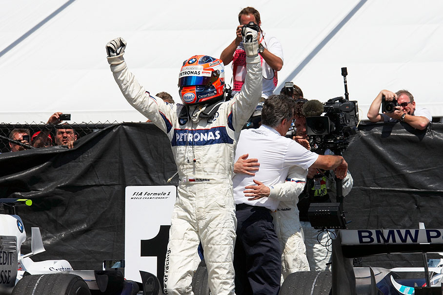 Robert Kubica celebrates his achivement and leads the championship with 42 points