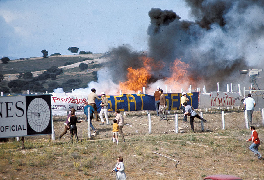 At the start of the race Jack Oliver's BRM collided with Ickx's Ferrari and both cars caught fire but both drivers escaped with relatively minor injuries, Ickx suffering a few burns. The cars however were both destroyed and continued to burn for some time. www.grandprix.com