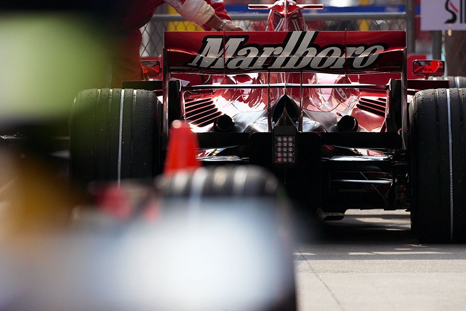 A Ferrari's rear in parc fermé