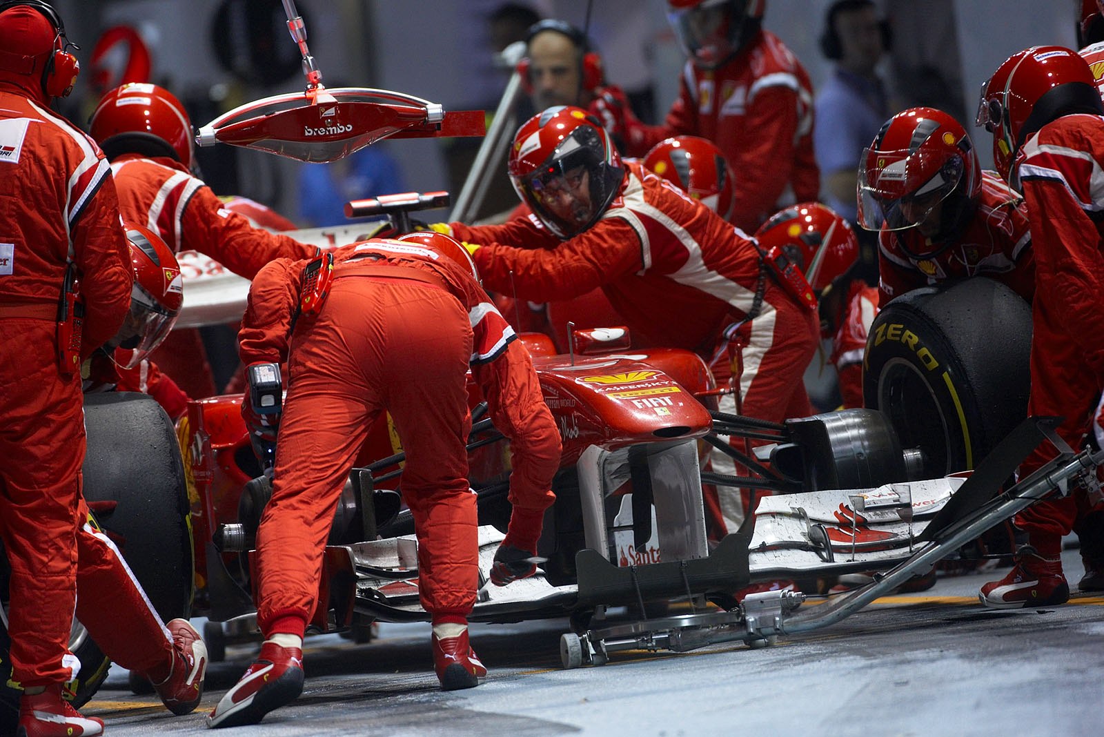 Pit stop of Fernando Alonso at Ferrari pits