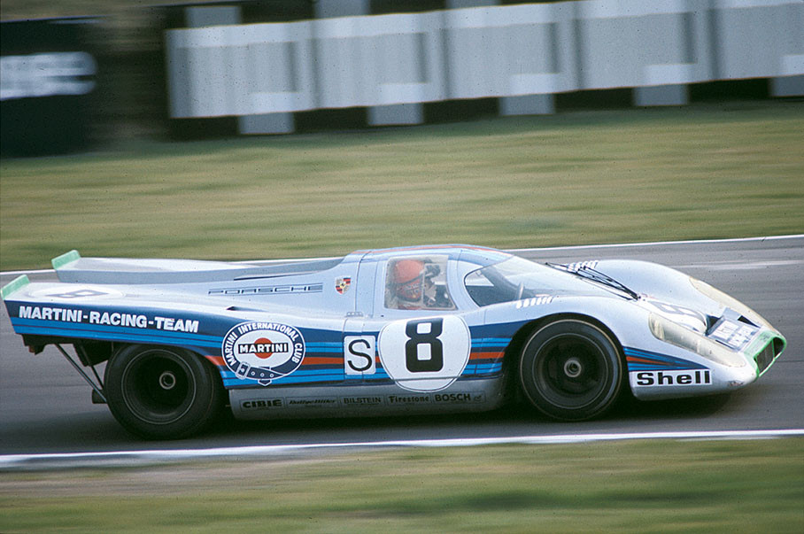 Porsche 917K (car #8) entered by Martini Rossi Racing Team, driven by Vic Elford and Brian Redman, retires with fuel tank leakage