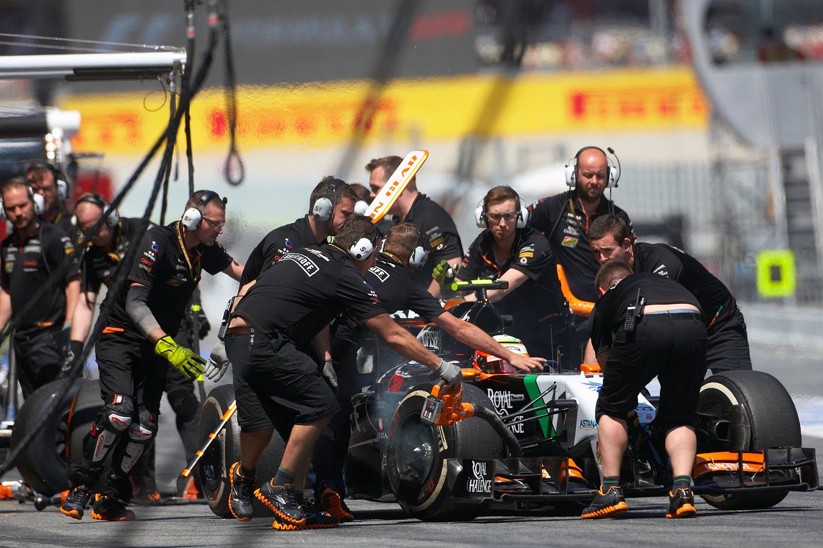Sergio Perez, Force India, back to the pits after the 3rd practice session on Saturday morning