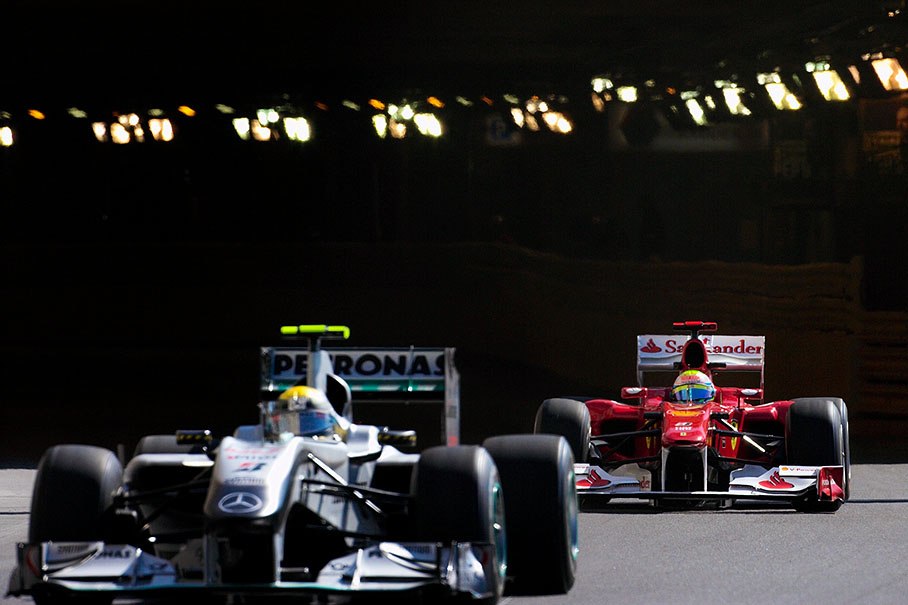 Felipe Massa, Ferrari, behind Mercedes' Rosberg