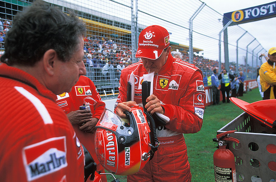Michael Schumacher preparing himself for the race