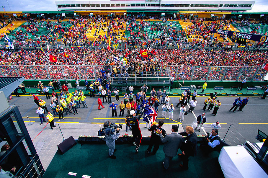 Mark Webber gains a spectacular fifth position at his home Grand Prix with his (usually backmarker) Minardi-Asiatech