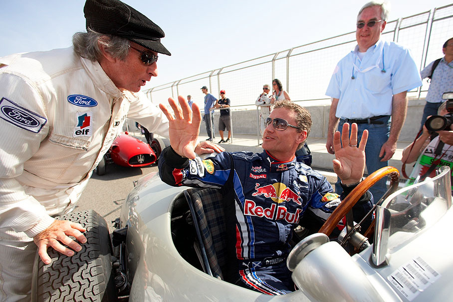 Two Scotsmen: Sir Jackie Stewart (Formula 1 World Champion in 1969, 1971 and 1973) jokes with David Coulthard in the W196 silver arrow