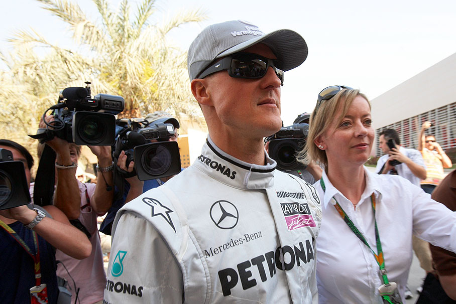 The international media is after the new Mercedes star Michael Schumacher and his manager Sabine Kehm