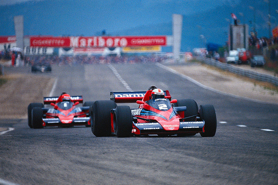 Brabham team-mates John Watson (No. 2) and Niki Lauda