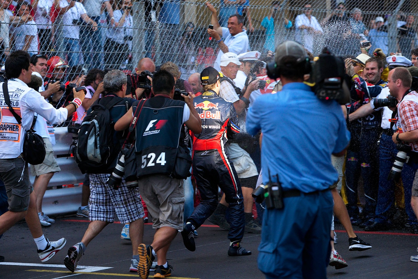Champagne celebrations for Vettel and his team.