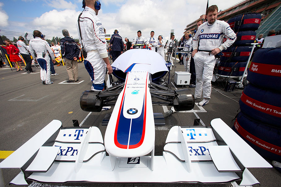 Nick Heidfeld's BMW Sauber car on the grid