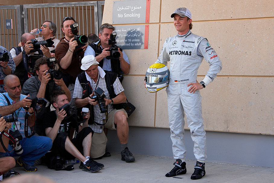 Nico Rosberg, Schumacher's team-mate at Mercedes, poses for the photographers