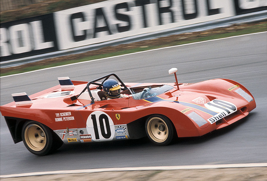 Ronnie Peterson (S) in the second placed Ferrari 312 PB #0894