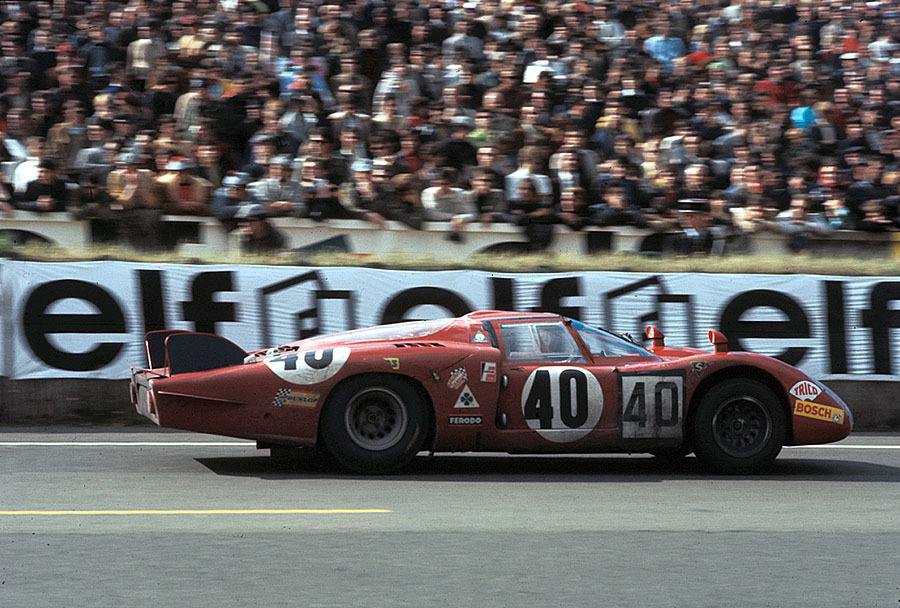 Mario Casoni and Giampiero Biscaldi on Alfa Romeo T33/2 #75033-026 entered by Autodelta S.P.A., become fifth in P2.0 classification (sixth overall)
