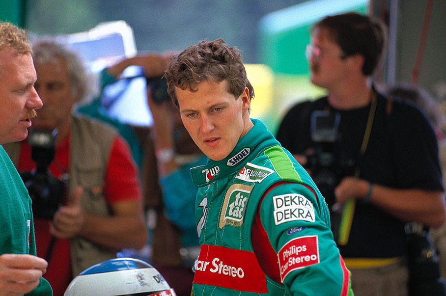 Jordan's new driver Michael Schumacher during practice