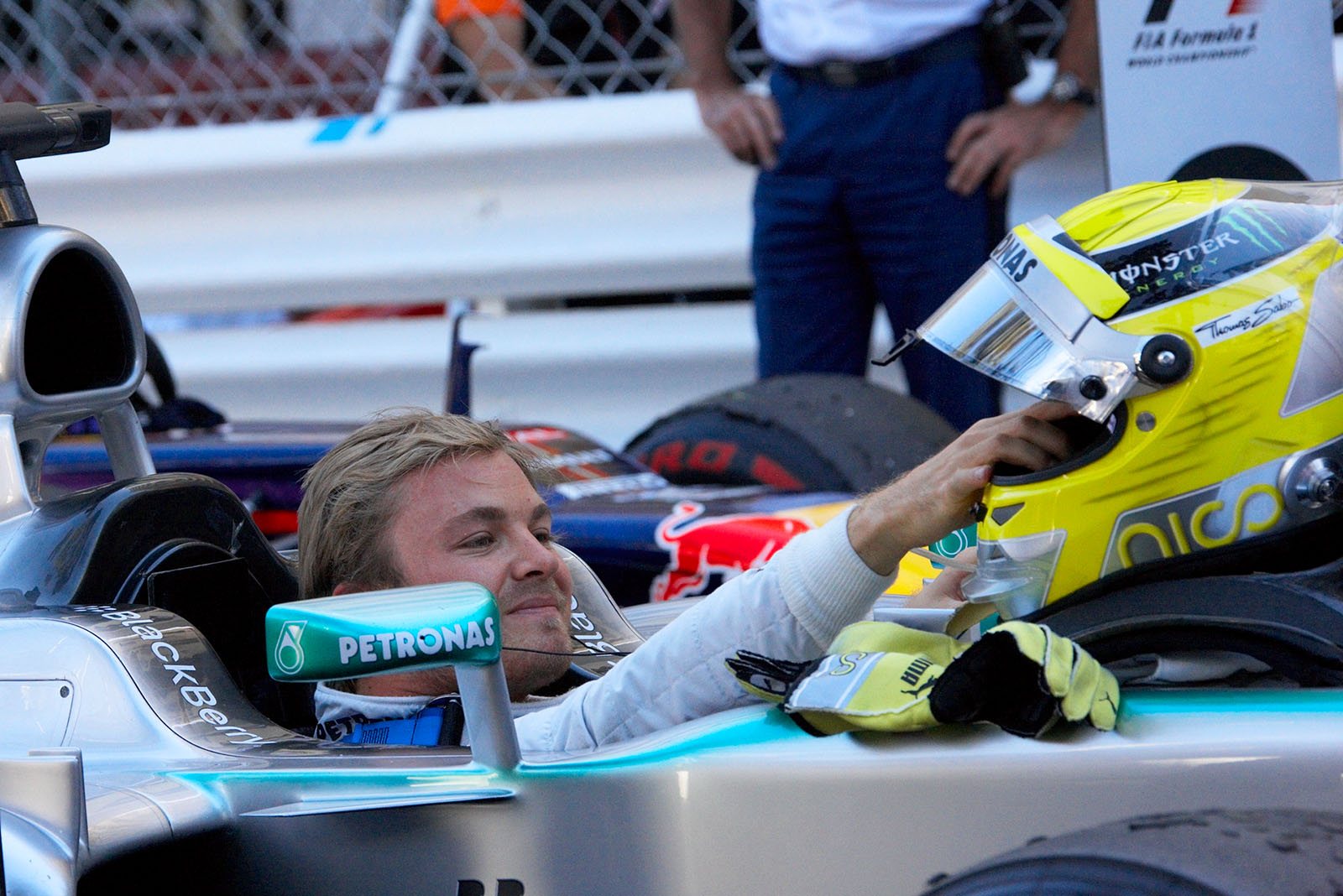 A very happy local hero and race winner Nico Rosberg of Mercedes GP arrives in parc ferme