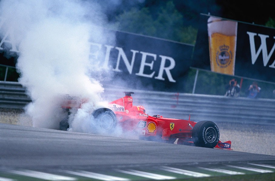 Michael Schumacher spins on his flying lap during qualifynig