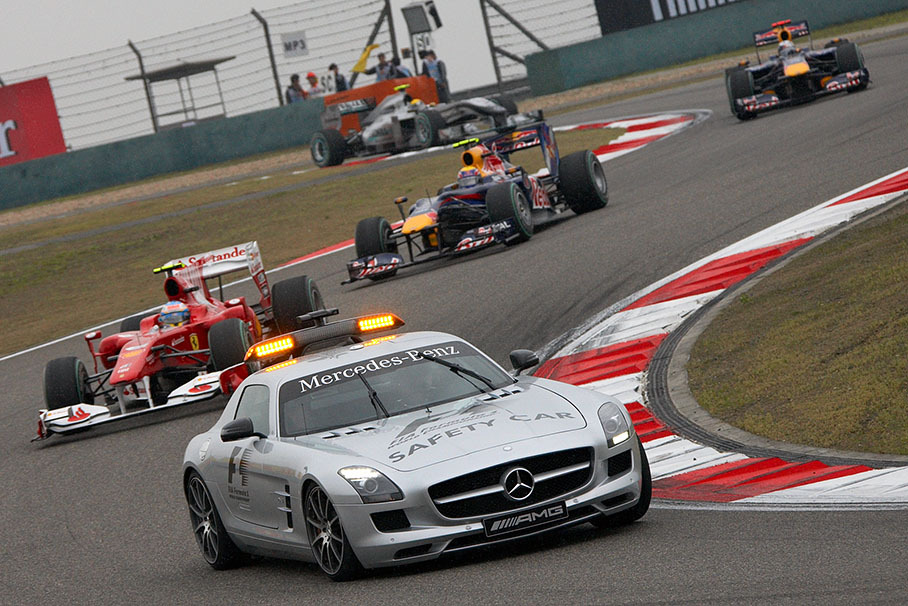 The safety car deploys for debris on the track