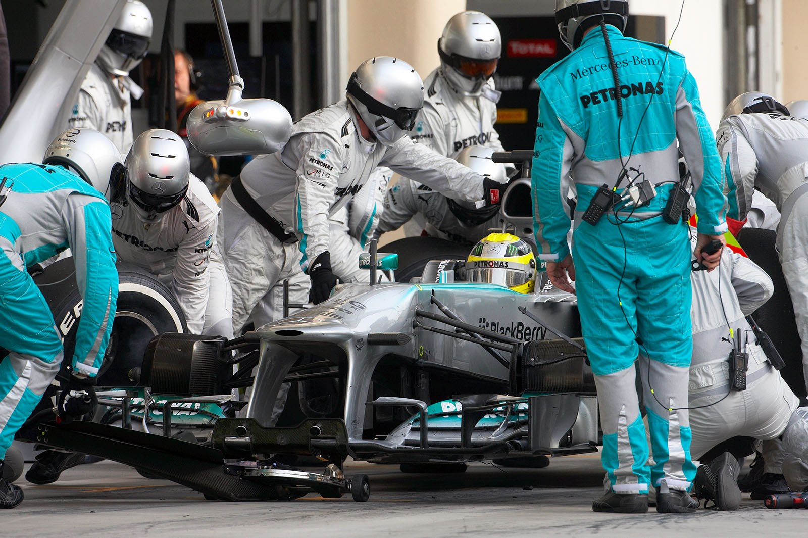 Nico Rosberg stops at Mercedes GP pits