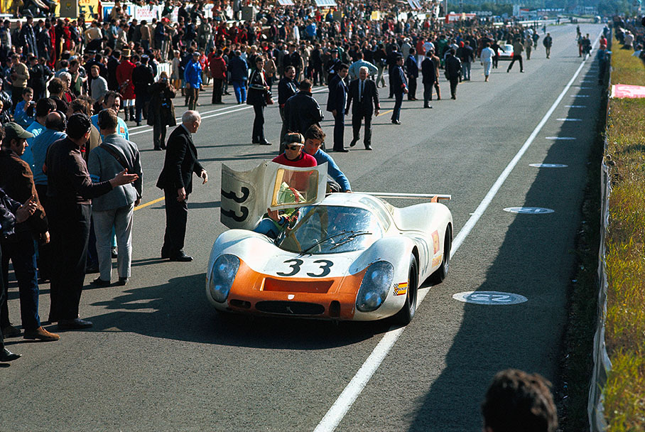 Porsche 908 013 #33 driven by Rolf Stommelen (D) and Jochen Neerpasch (D) arrives third after 24 hours and becomes second in prototype classification group SP