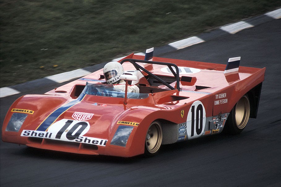 Tim Schenken (AUS) in the second placed Ferrari 312 PB #0894