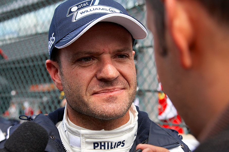 Rubens Barrichello gives an interview before his 300th GP
