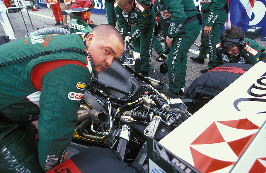 Jaguar mechanics and their engine on the grid